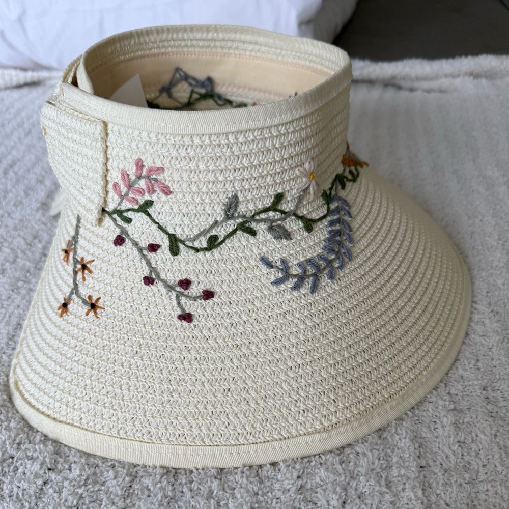 Hand Embroidered Packable Straw Sun Hat